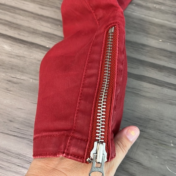 ISABEL MARANT POUR H&M RED WAXED MOTO BIKER PANTS SIZE 6 - Picture 6 of 16